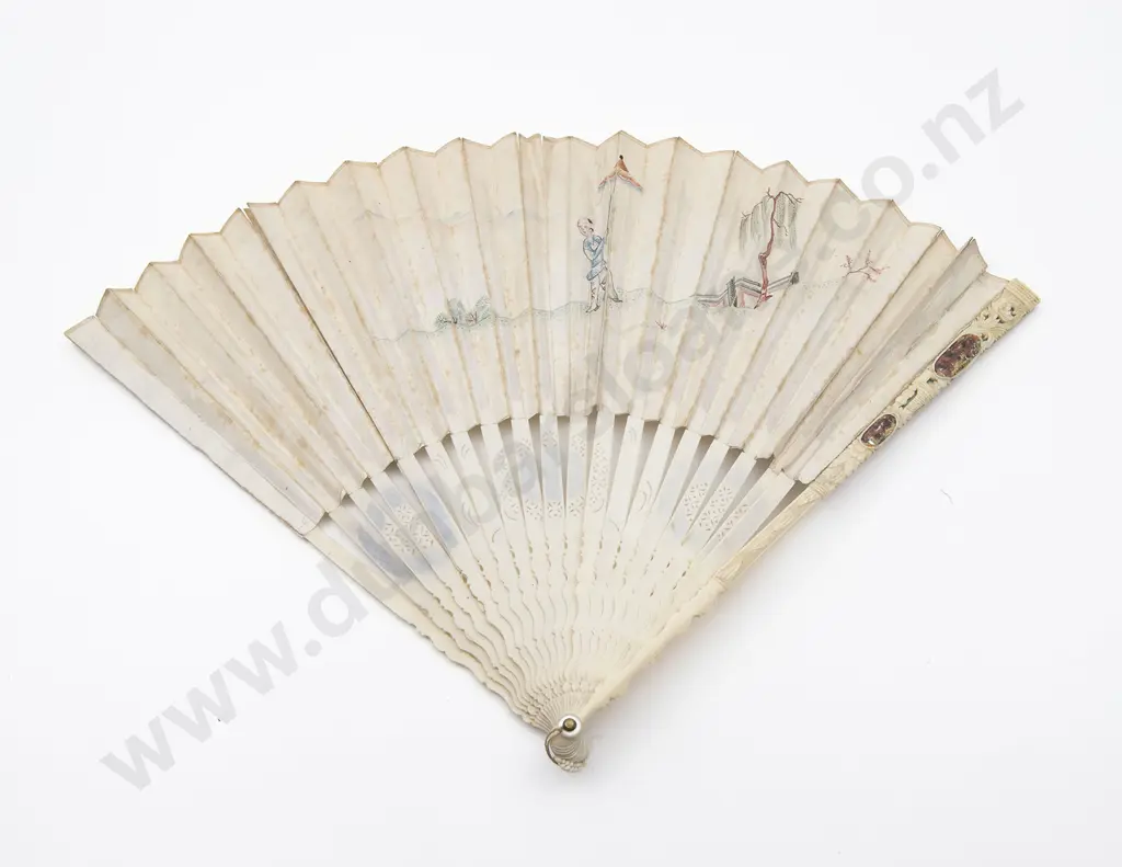Late C19th Chinese Ivory & Hand Painted Fan Image 1++