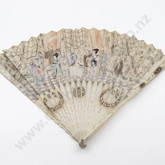 Late C19th Chinese Ivory & Hand Painted Fan