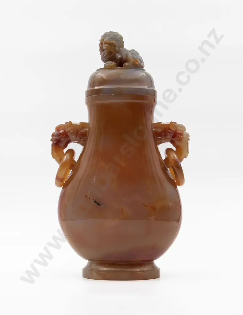 Large Qing Style Orange Jade Vase & Cover Image 1++