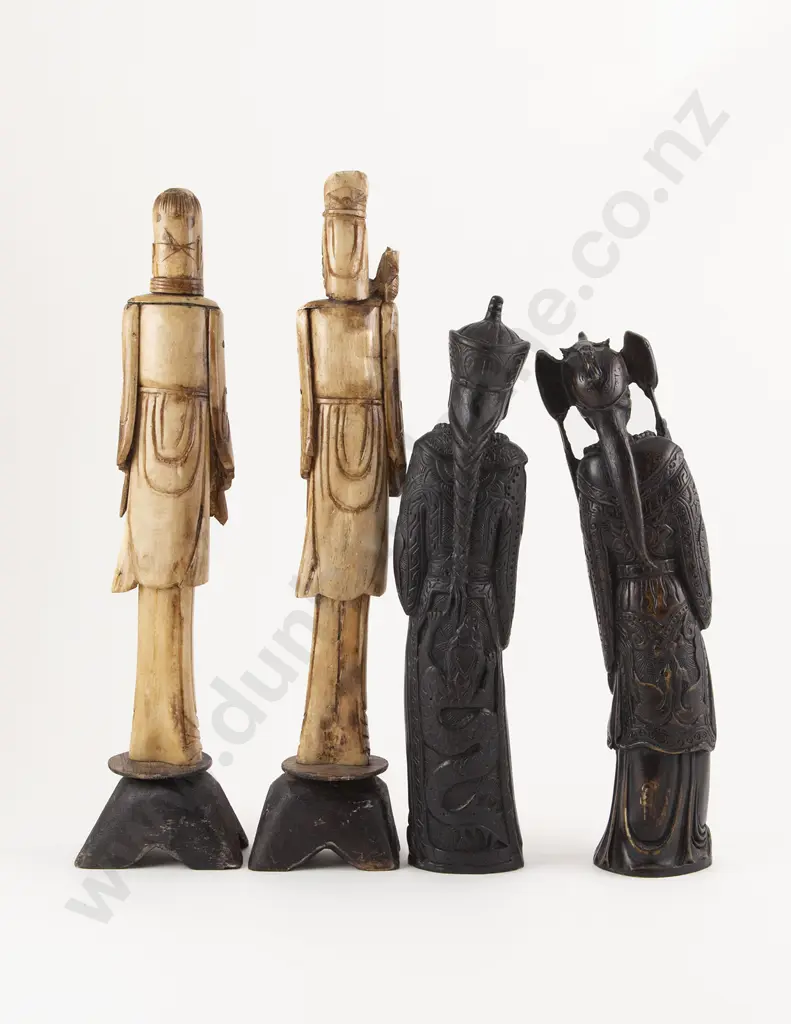 Two Carved Pairs Of Chinese Figurines Image 1++