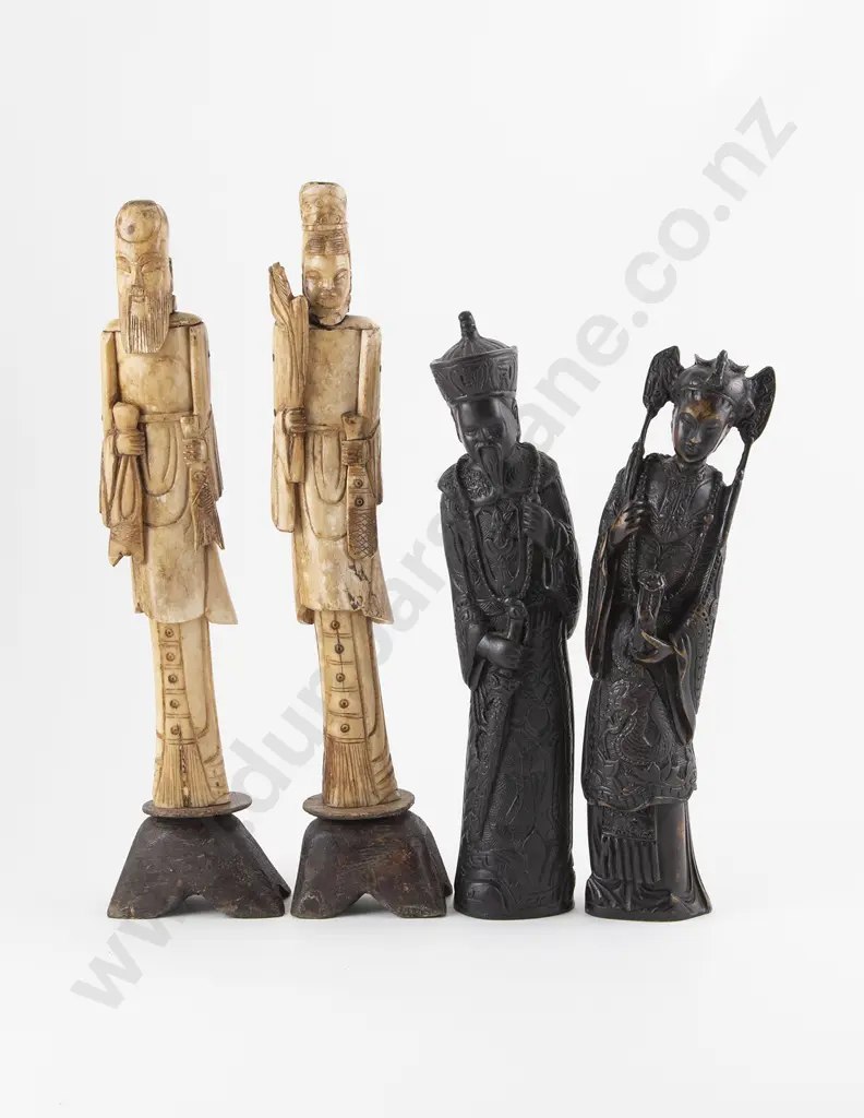 Two Carved Pairs Of Chinese Figurines Image 1++