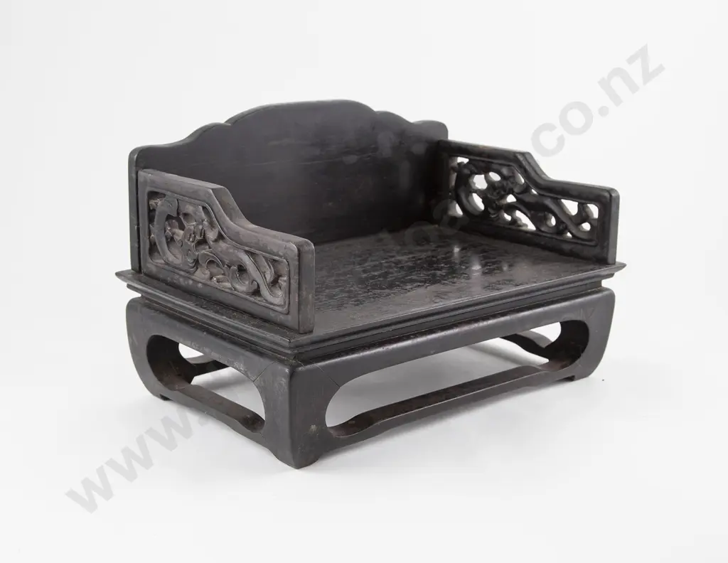 Miniature Chinese Ebonized Hardwood Settee Image 1++