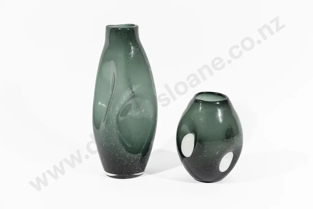 Two Large Green Art Glass Vases Image 1++