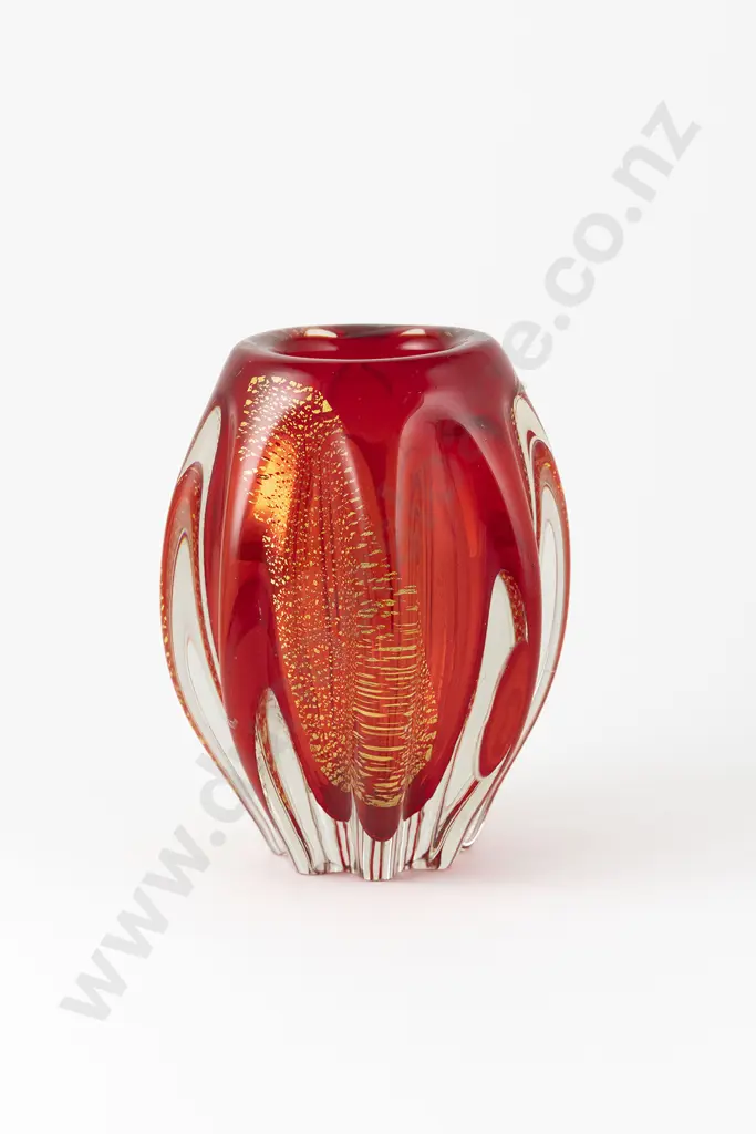 Italian Clear Cased Red Glass Vase Image 1++