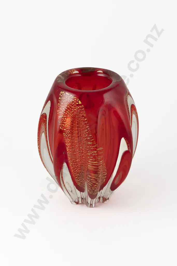 Italian Clear Cased Red Glass Vase Image 1++