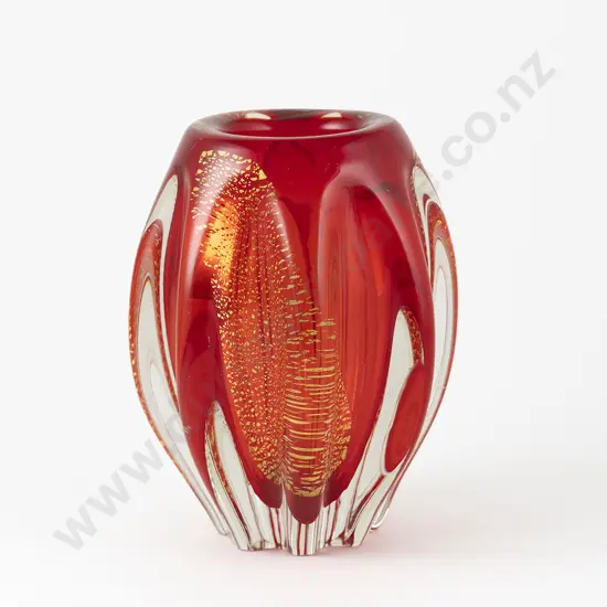 Italian Clear Cased Red Glass Vase