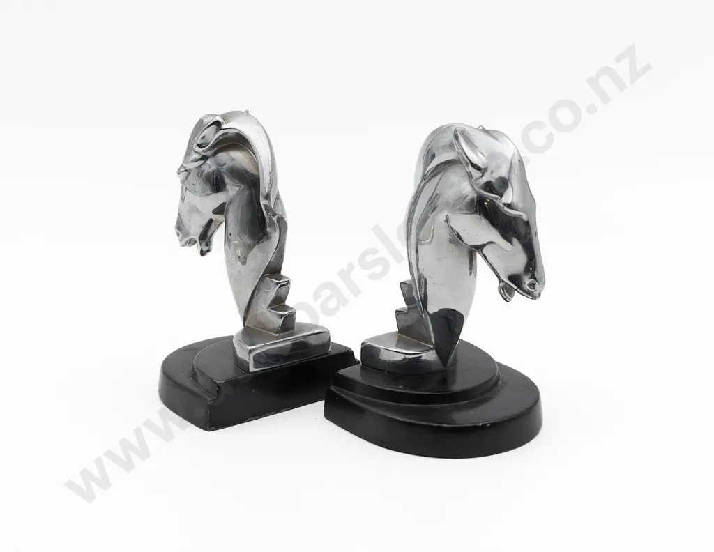 Art Deco Period  Pair of Stylized Metal Chrome Horse Head Bookends Image 1++