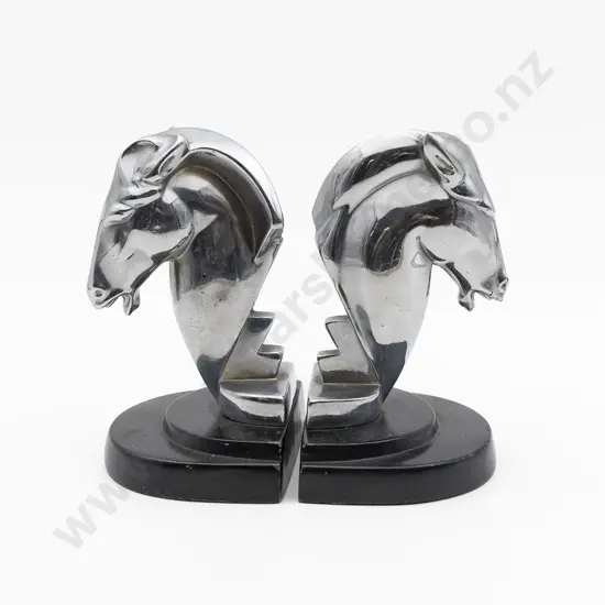Art Deco Period  Pair of Stylized Metal Chrome Horse Head Bookends