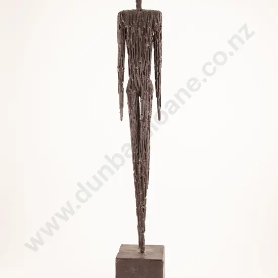 European Brutalist Giacometti Style Standing Bronzed  Metal Figure