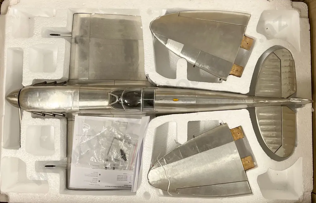 Aluminum Clad World War Two Model of a Supermarine Spitfire Fighter Plane Image 1++