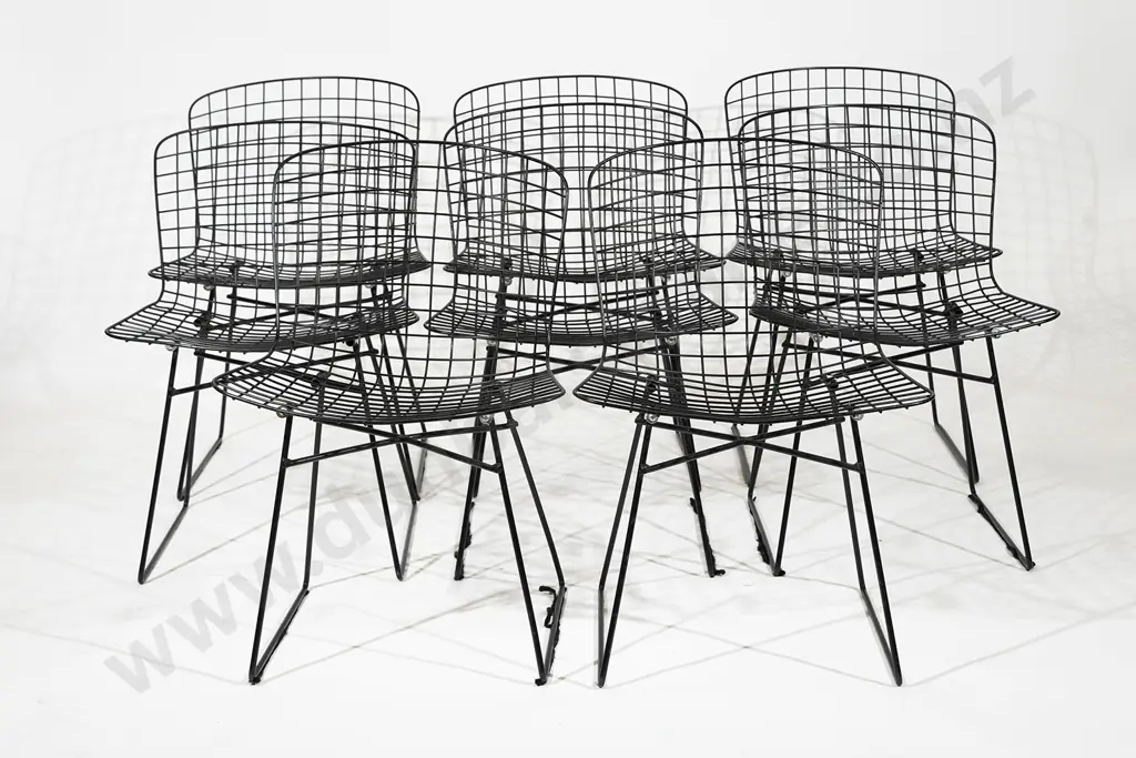 A Set of Eight Vintage Bertoia Style Wire Side Chairs Image 1++