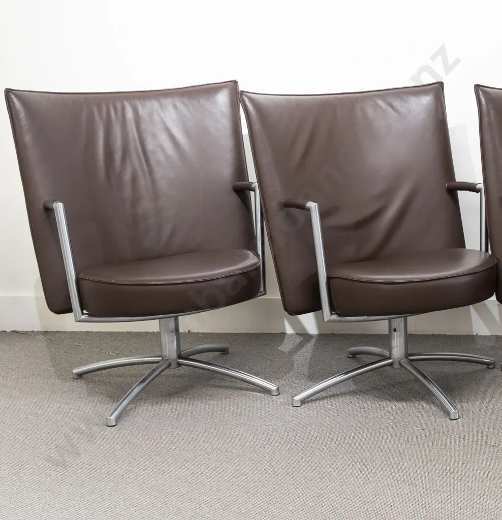 Pair of Brown Leather Swivel Chairs Image 1++
