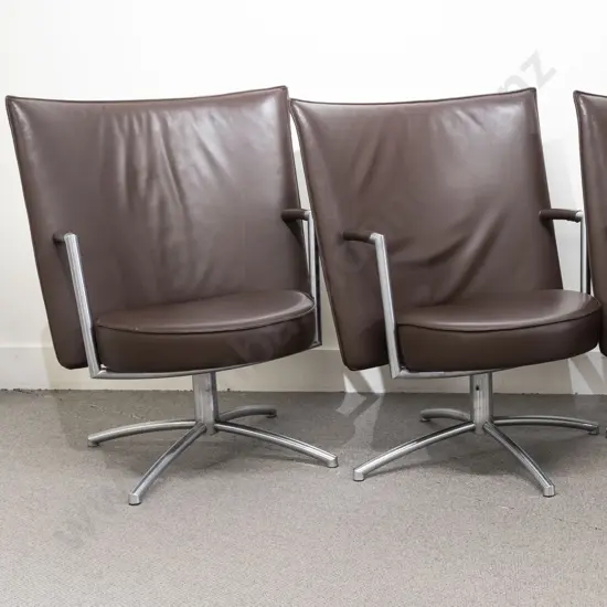 Pair of Brown Leather Swivel Chairs