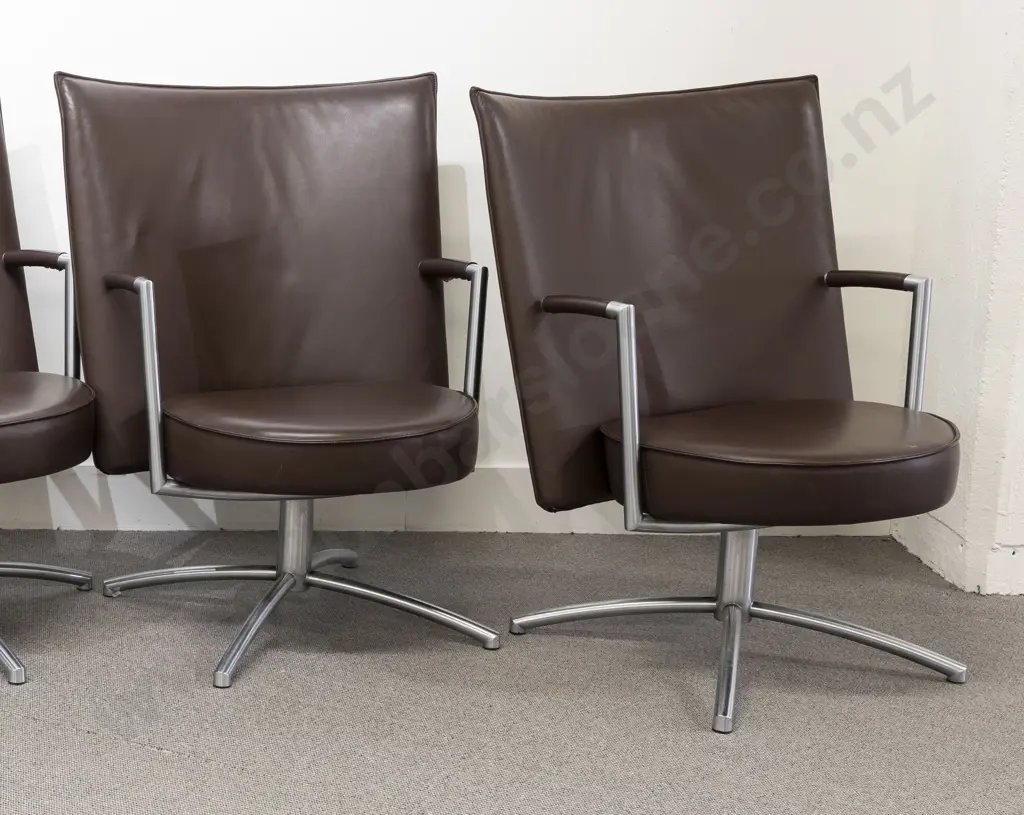 Pair of Brown Leather Swivel Chairs Image 1++