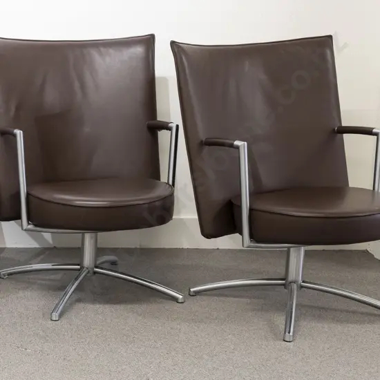 Pair of Brown Leather Swivel Chairs