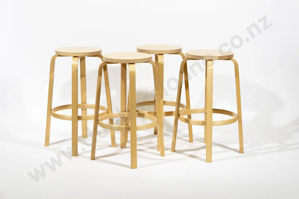 Alvar Aalto Set of Four Artek 64 Birch Bar Stools Image 1++