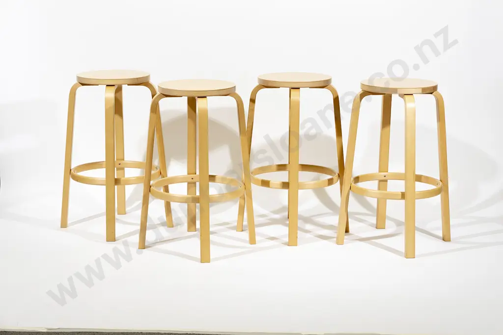 Alvar Aalto Set of Four Artek 64 Birch Bar Stools Image 1++