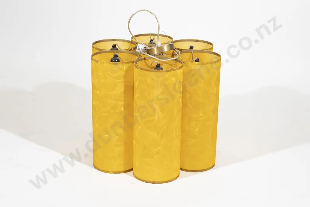 Large Mid Century Five Cylinder Yellow Pendant Light Image 1++