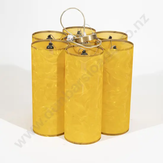 Large Mid Century Five Cylinder Yellow Pendant Light