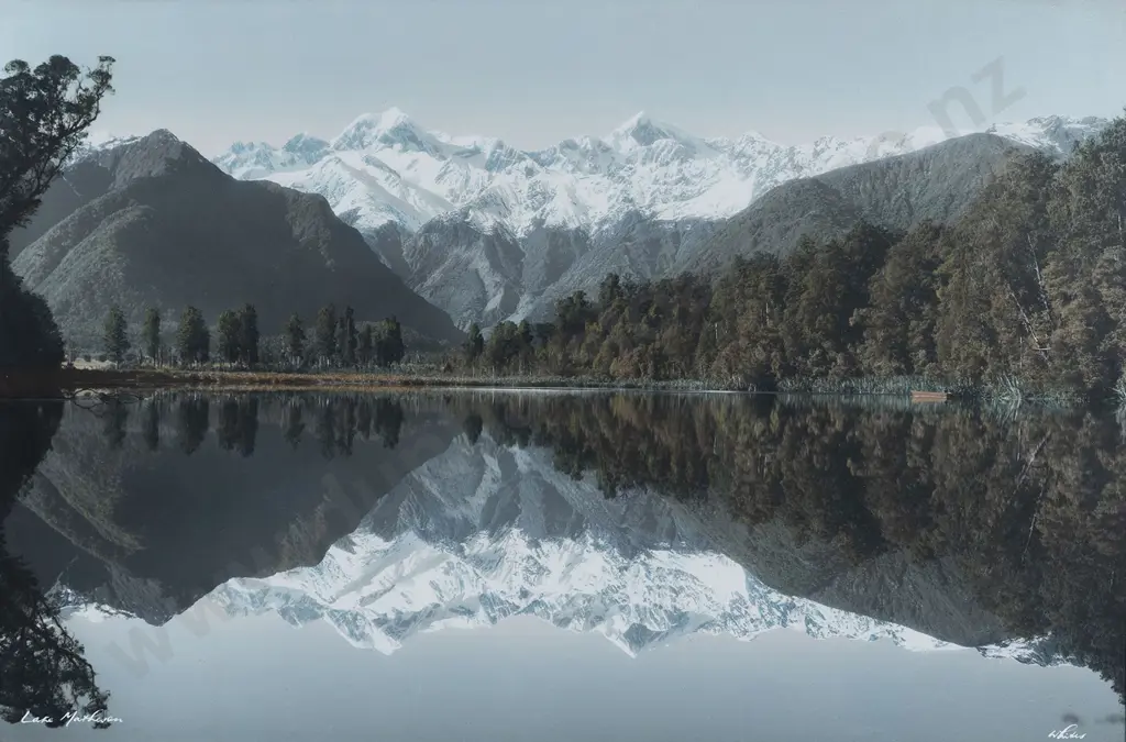 Whites Aviation Hand Coloured Photo of Lake Matheson Image 1++