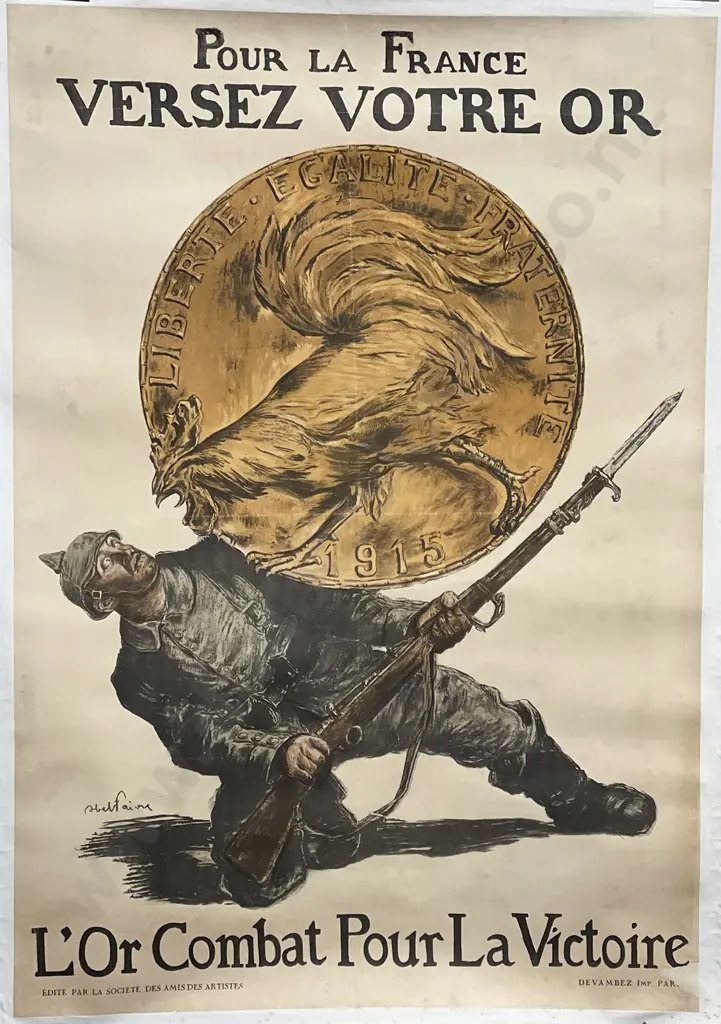 Vintage Poster 'Pour la France Verses Votre' 1915 Image 1++