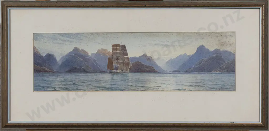 Unknown Artist NZ - Sailing Ship in the Sounds Image 1++