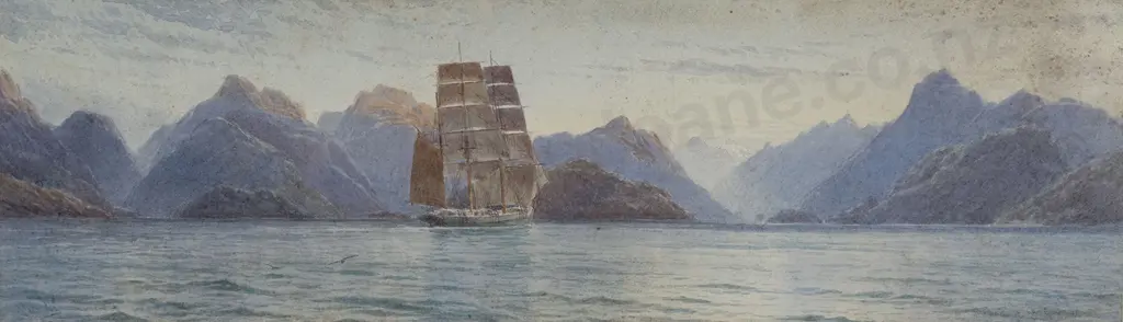 Unknown Artist NZ - Sailing Ship in the Sounds Image 1++