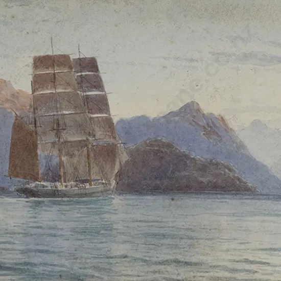 Unknown Artist NZ - Sailing Ship in the Sounds