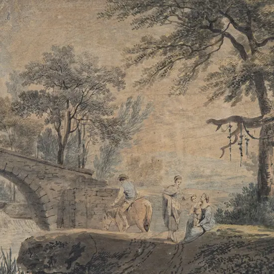 Watercolour River Scene with Figures