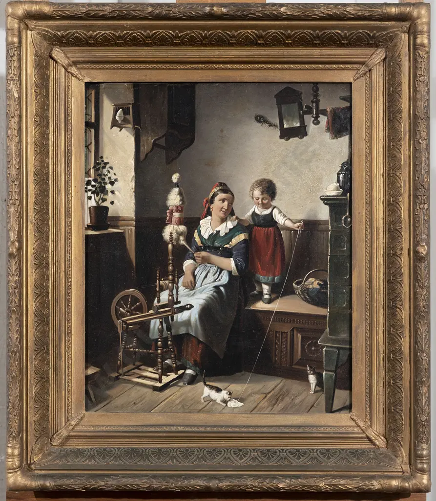 Dutch Interior Scene with Mother and Child - In the style of Bernard Pothast Image 1++