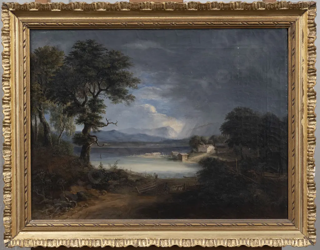 Unknown Artist In The Manner Of Pether- 19th Century Rural Lake Scene with Shepard Image 1++