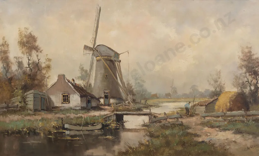 W.J.H La Grand - Dutch Landscape with Windmill Image 1++