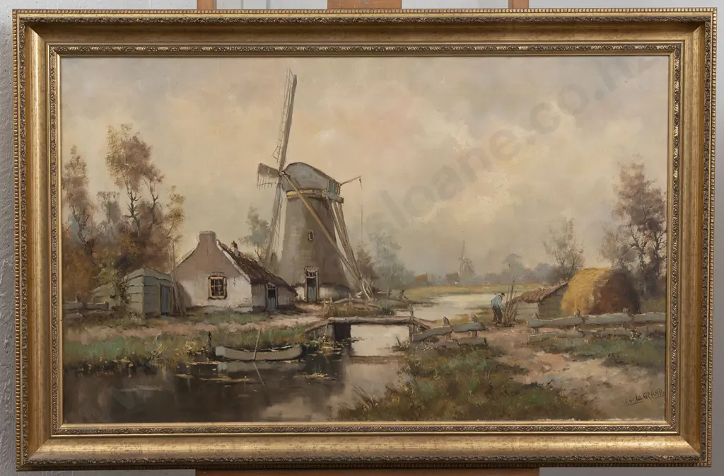 W.J.H La Grand - Dutch Landscape with Windmill Image 1++
