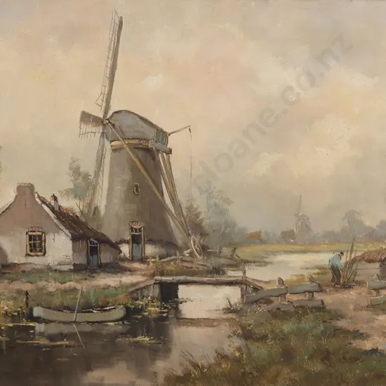 W.J.H La Grand - Dutch Landscape with Windmill
