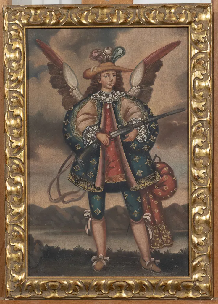 Oil Painting Of Archangel Michael With A Gun (In Cuzco Peru Tradition) Image 1++