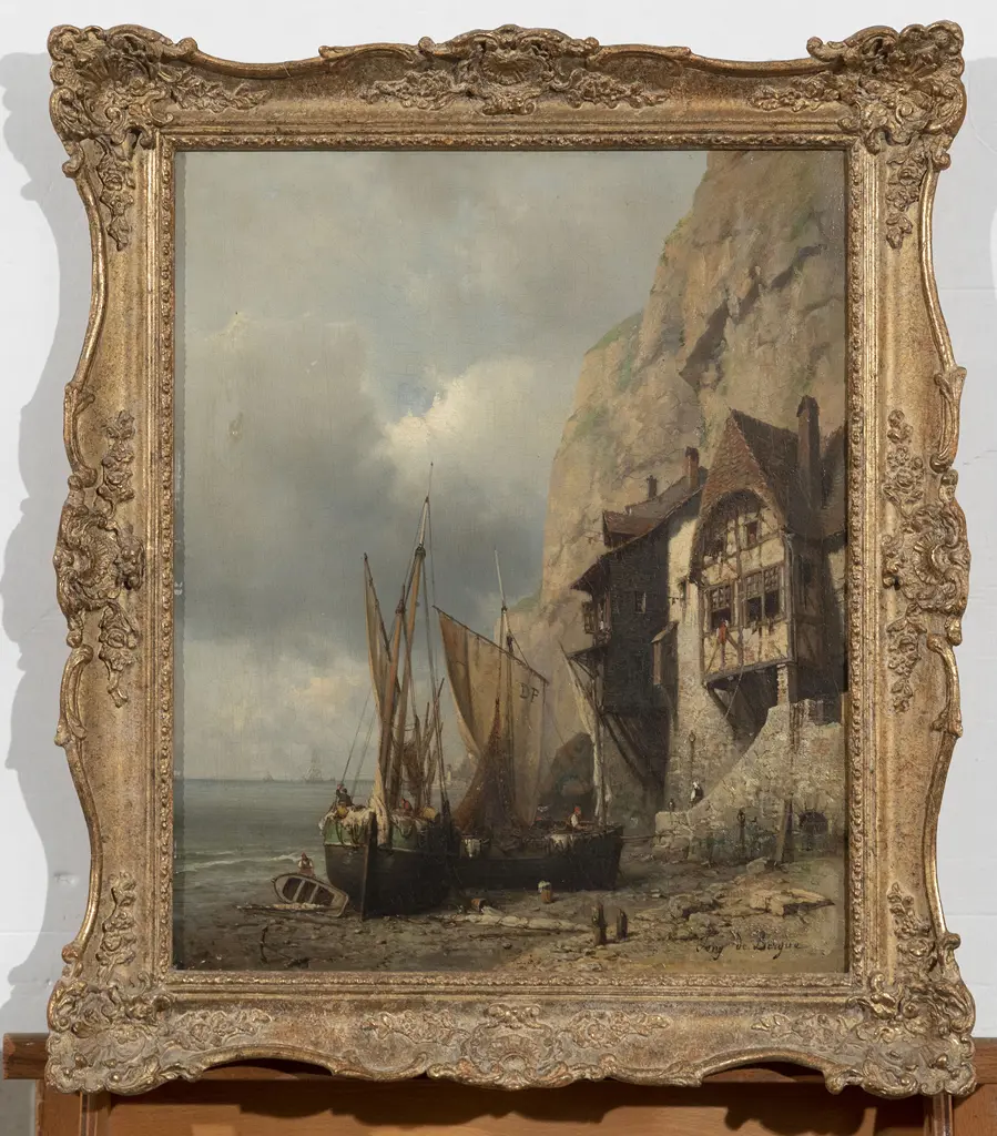 Tony-Francois de Bergue - Fishing Boats on Shore Image 1++