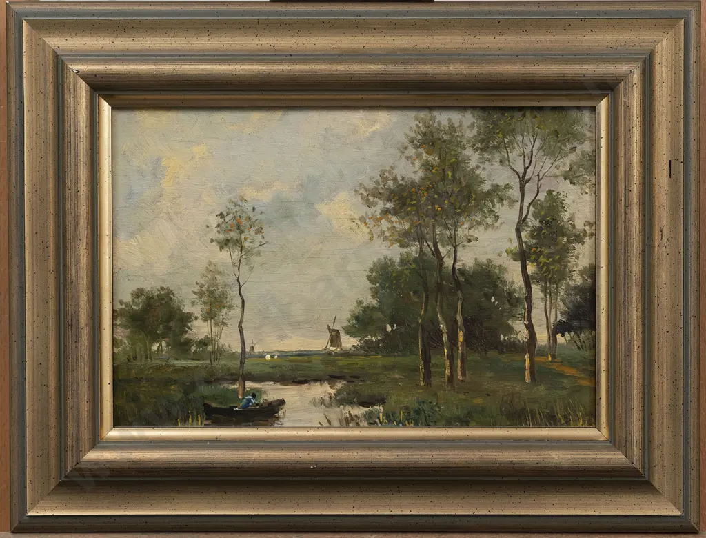 Théophile Emile Achille de Bock (1851-1905) - Dutch River Landscape Image 1++