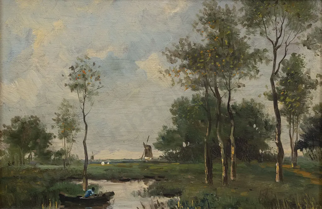 Théophile Emile Achille de Bock (1851-1905) - Dutch River Landscape Image 1++