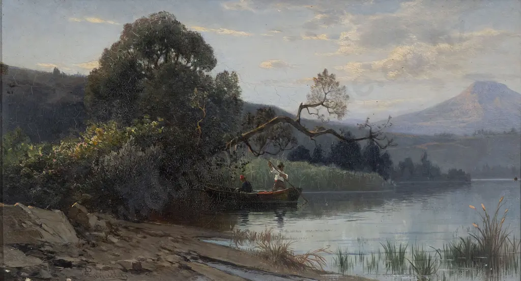 Oil Painting of River Landscape with Punt Image 1++