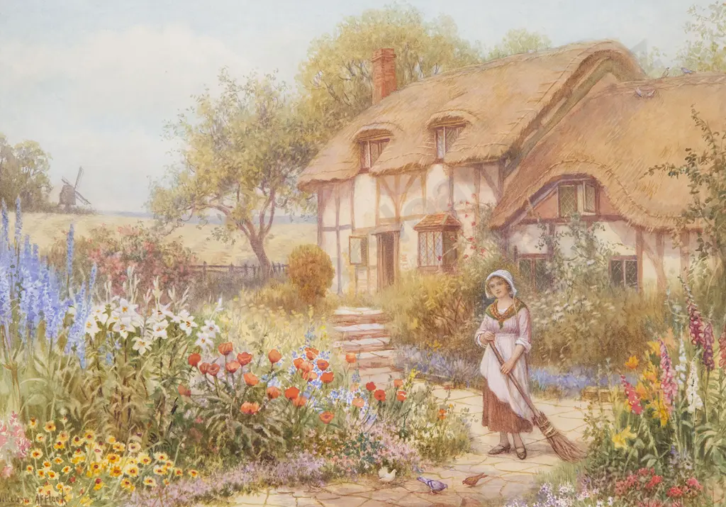 William Affleck - Dutch Peasant Girl with Thatched Cottage Image 1++
