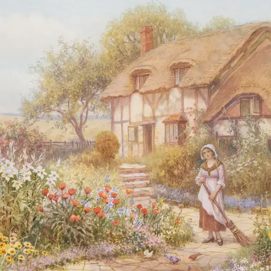 William Affleck - Dutch Peasant Girl with Thatched Cottage