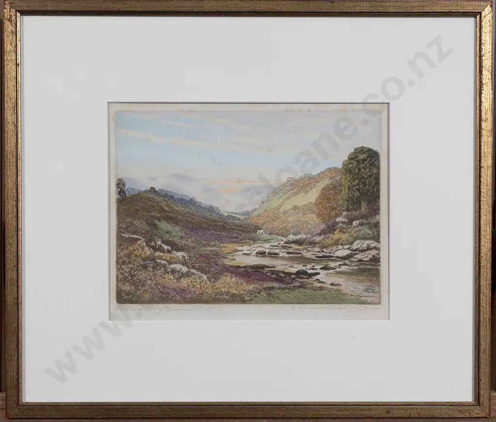 Three Watercolours and Etching - Landscape Scenes Image 1++