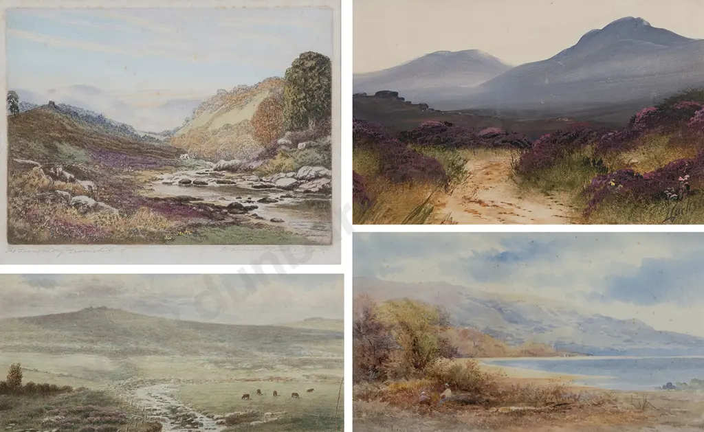 Three Watercolours and Etching - Landscape Scenes Image 1++