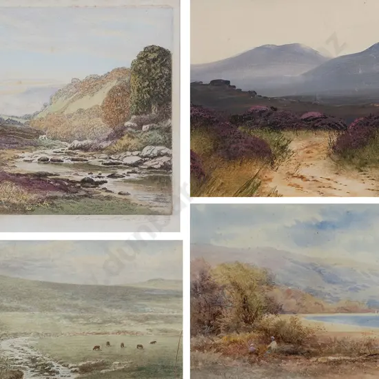 Three Watercolours and Etching - Landscape Scenes