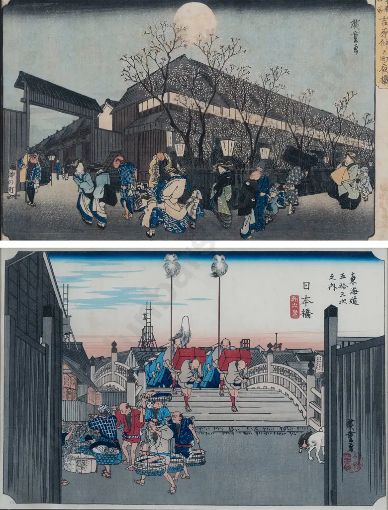 Two Antique Japanese Utagawa Hiroshige Woodblocks Image 1++