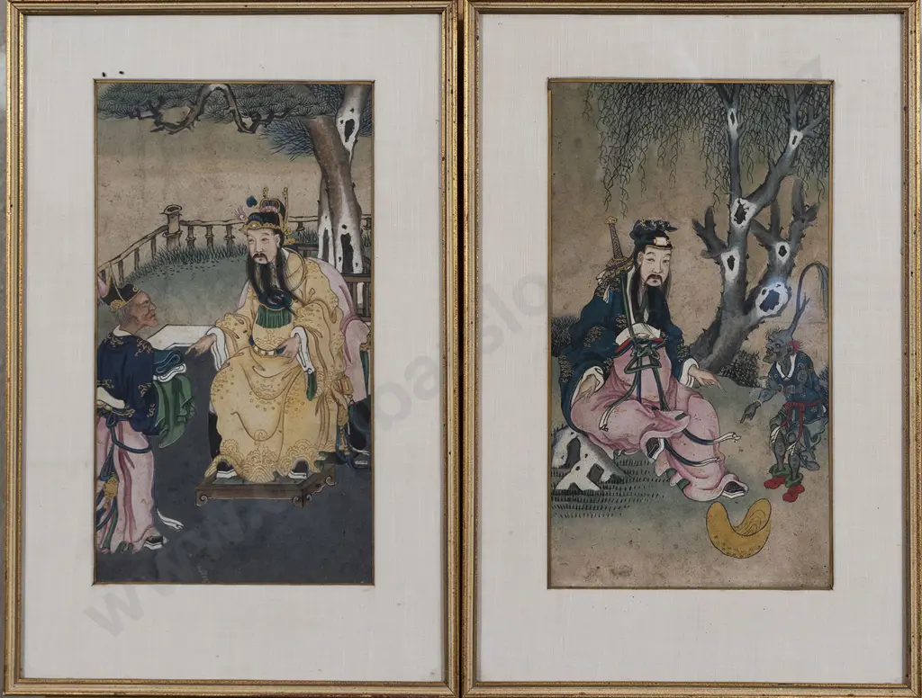 Pair Antique Chinese Watercolours on Rice Paper Image 1++
