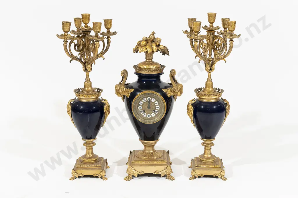 Fine Quality C19th French Sevres Style & Ormolu 3 Piece Clock Garniture Image 1++