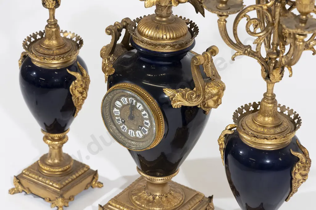 Fine Quality C19th French Sevres Style & Ormolu 3 Piece Clock Garniture Image 1++