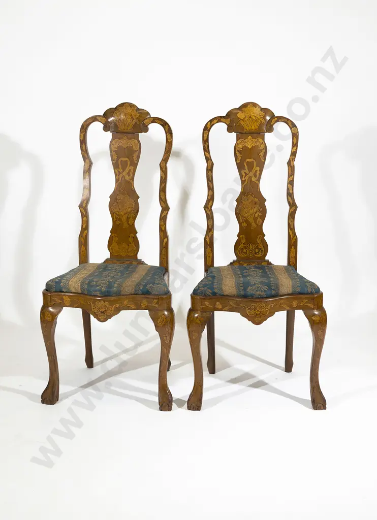 A Pair C19th Dutch Walnut & Marquetry Chairs Image 1++