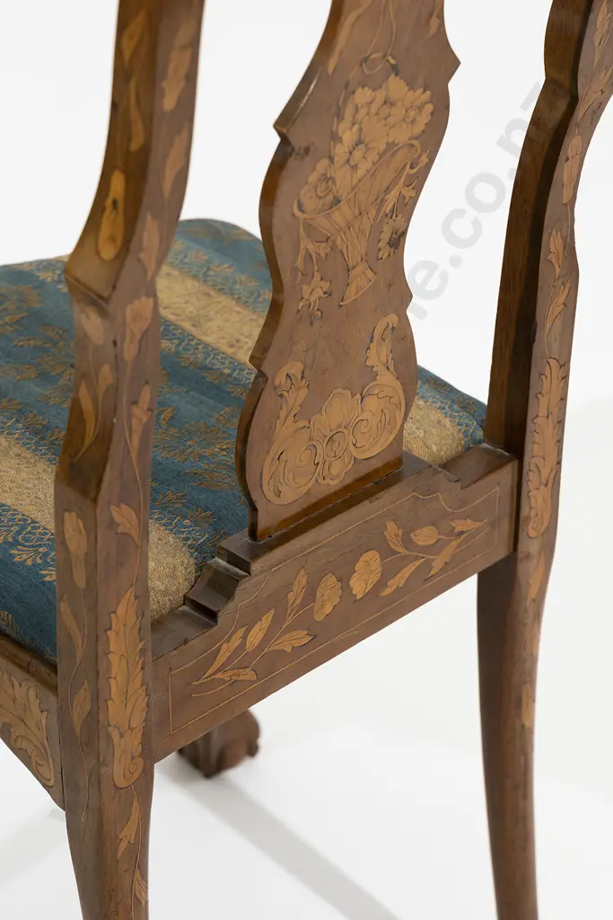 A Pair C19th Dutch Walnut & Marquetry Chairs Image 1++